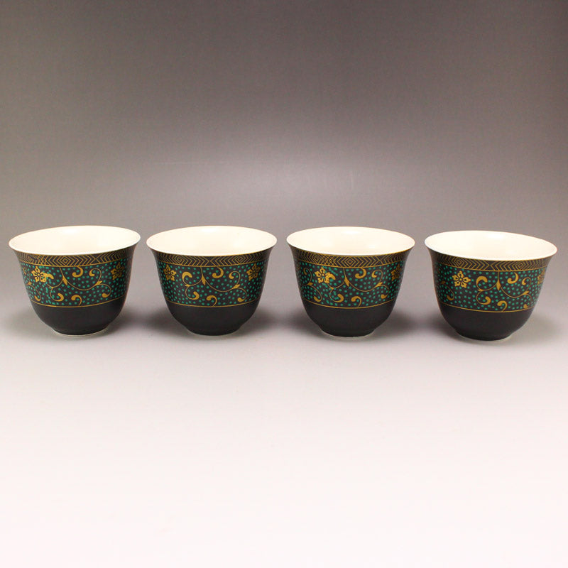 A Pair Four Gilt Gold Black Glaze Flower Design Porcelain Cups