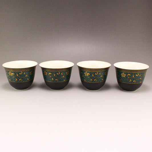 A Pair Four Gilt Gold Black Glaze Flower Design Porcelain Cups