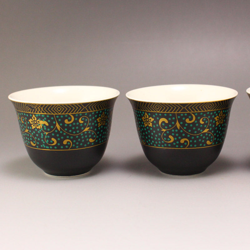 A Pair Four Gilt Gold Black Glaze Flower Design Porcelain Cups