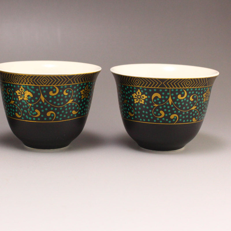 A Pair Four Gilt Gold Black Glaze Flower Design Porcelain Cups