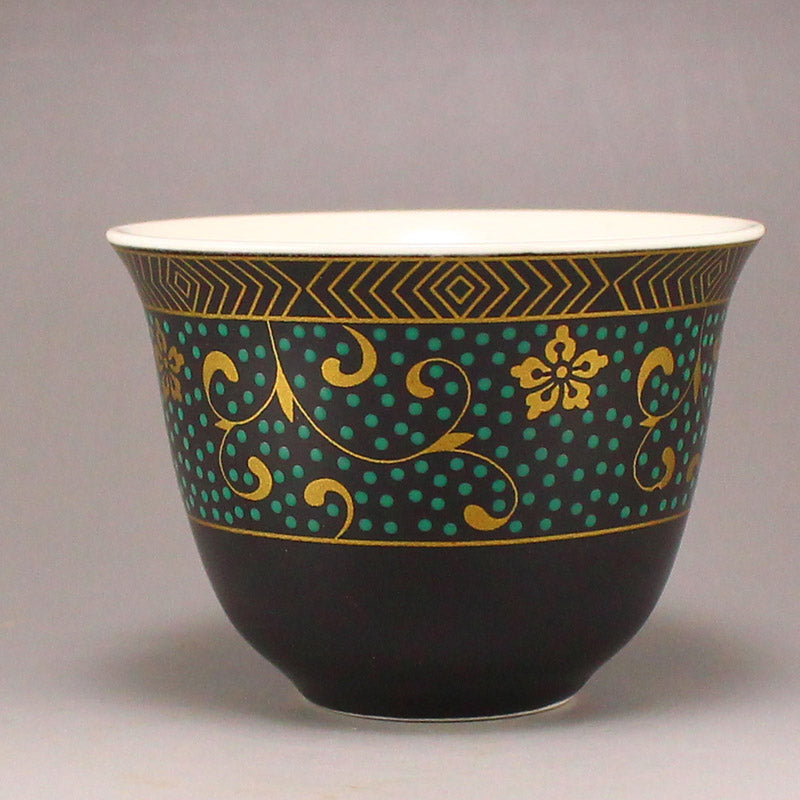 A Pair Four Gilt Gold Black Glaze Flower Design Porcelain Cups