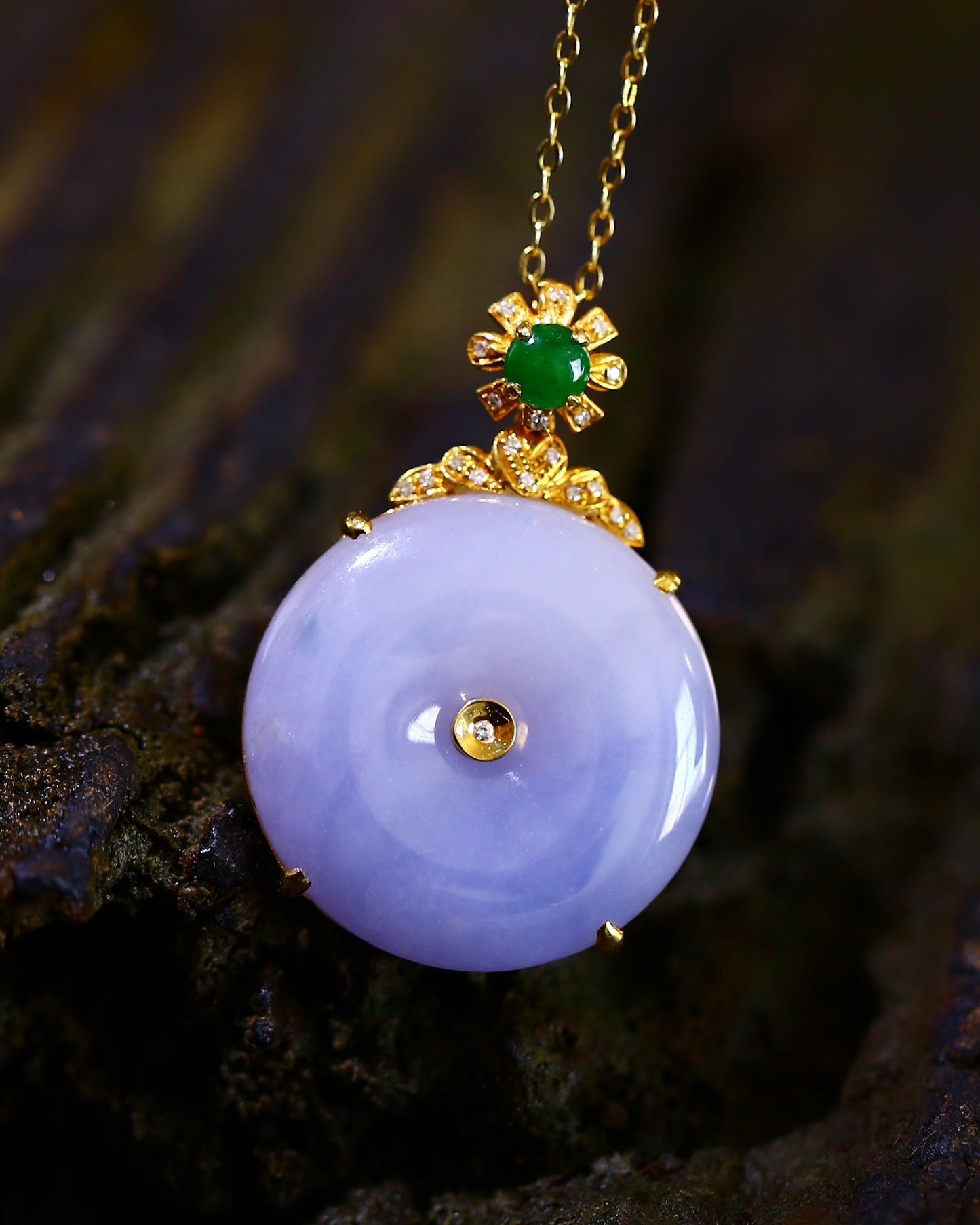 Beautiful 18K Gold Inlay Purple Jadeite Pendant