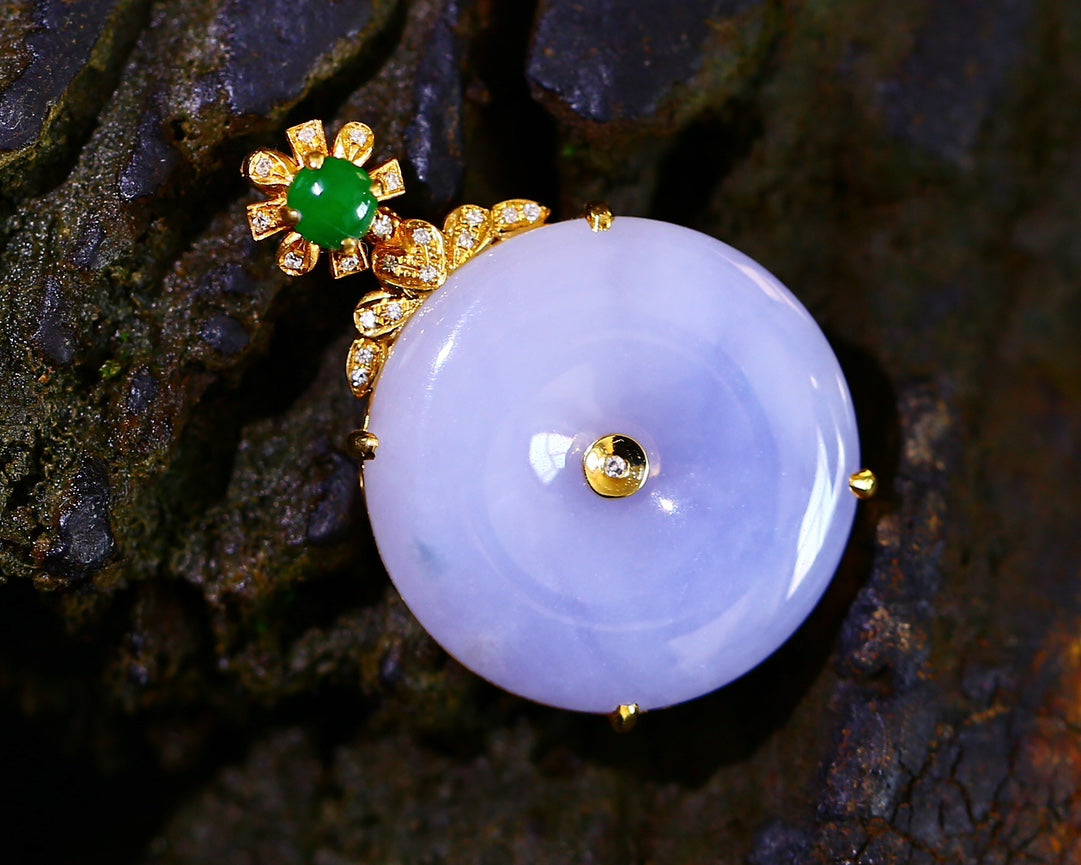 Beautiful 18K Gold Inlay Purple Jadeite Pendant