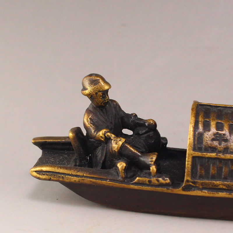 Old Chinese Brass Figure & Boat Statue