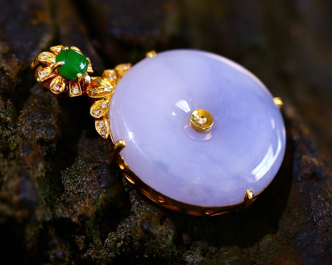 Beautiful 18K Gold Inlay Purple Jadeite Pendant