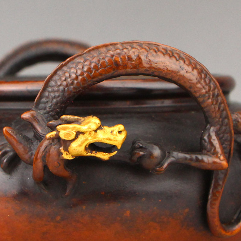 Vintage Gilt Gold Copper Chi Dragon Double Ears 3 Legs Incense Burner