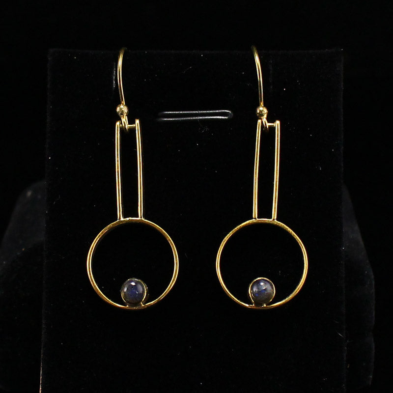 A Pair Gilt Gold Silver Inlay Gem Earrings