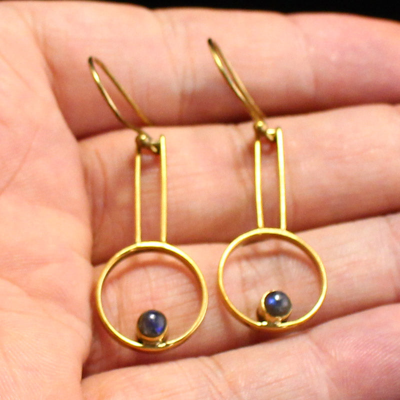 A Pair Gilt Gold Silver Inlay Gem Earrings