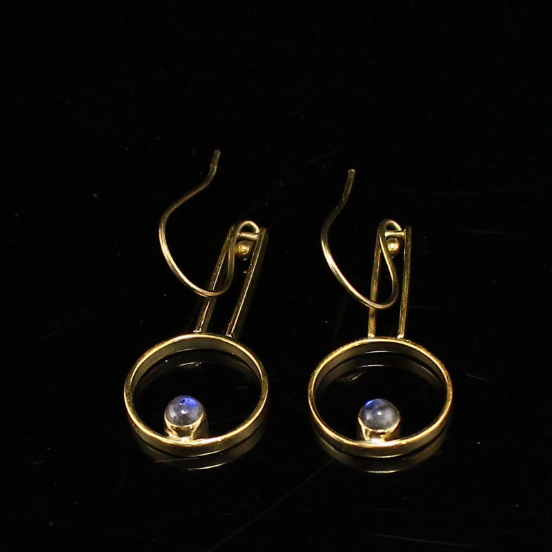 A Pair Gilt Gold Silver Inlay Gem Earrings