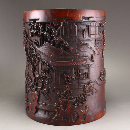 Old Chinese Bamboo Low Relief Brush Pot