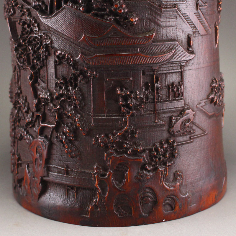 Old Chinese Bamboo Low Relief Brush Pot