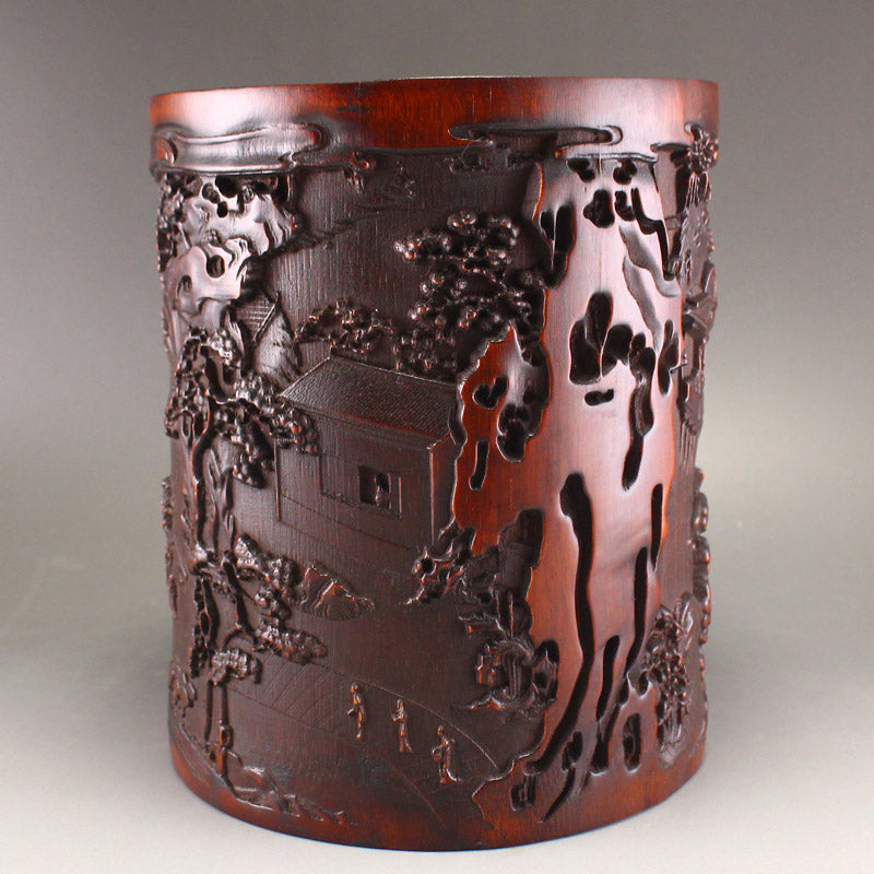 Old Chinese Bamboo Low Relief Brush Pot