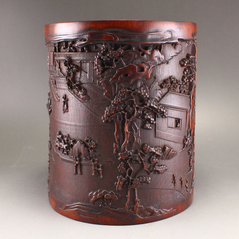 Old Chinese Bamboo Low Relief Brush Pot