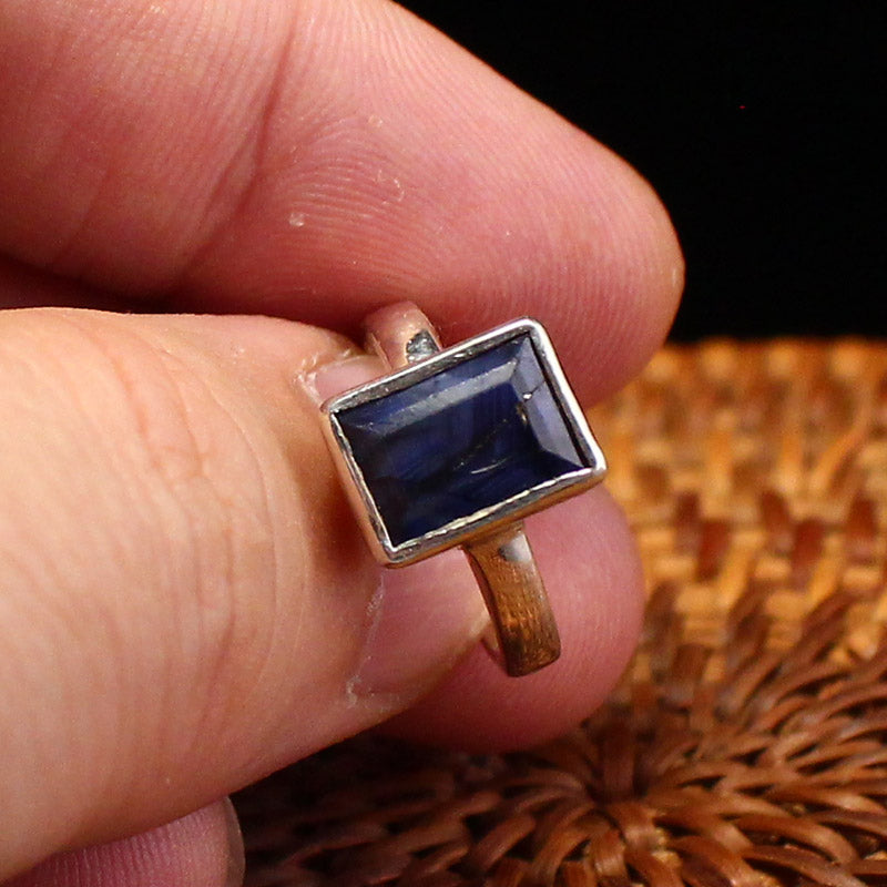 Beautiful Silver Inlay Blue Gem Ring