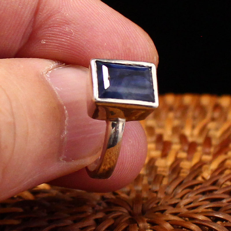 Beautiful Silver Inlay Blue Gem Ring