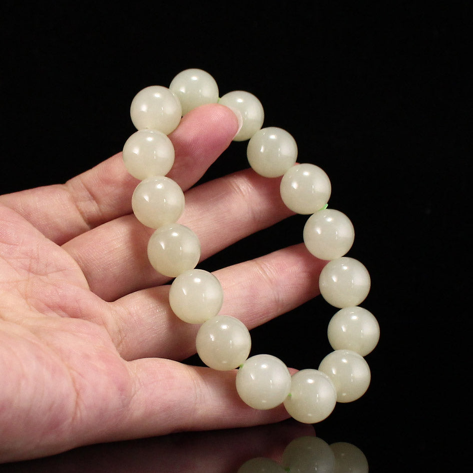 12mm Bead Natural Hetian Jade Beads Bracelet