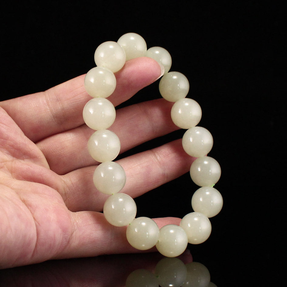 12mm Bead Natural Hetian Jade Beads Bracelet