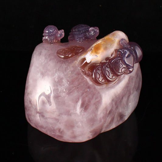 Beautiful Agate Fortune Turtle Statue w Certificate