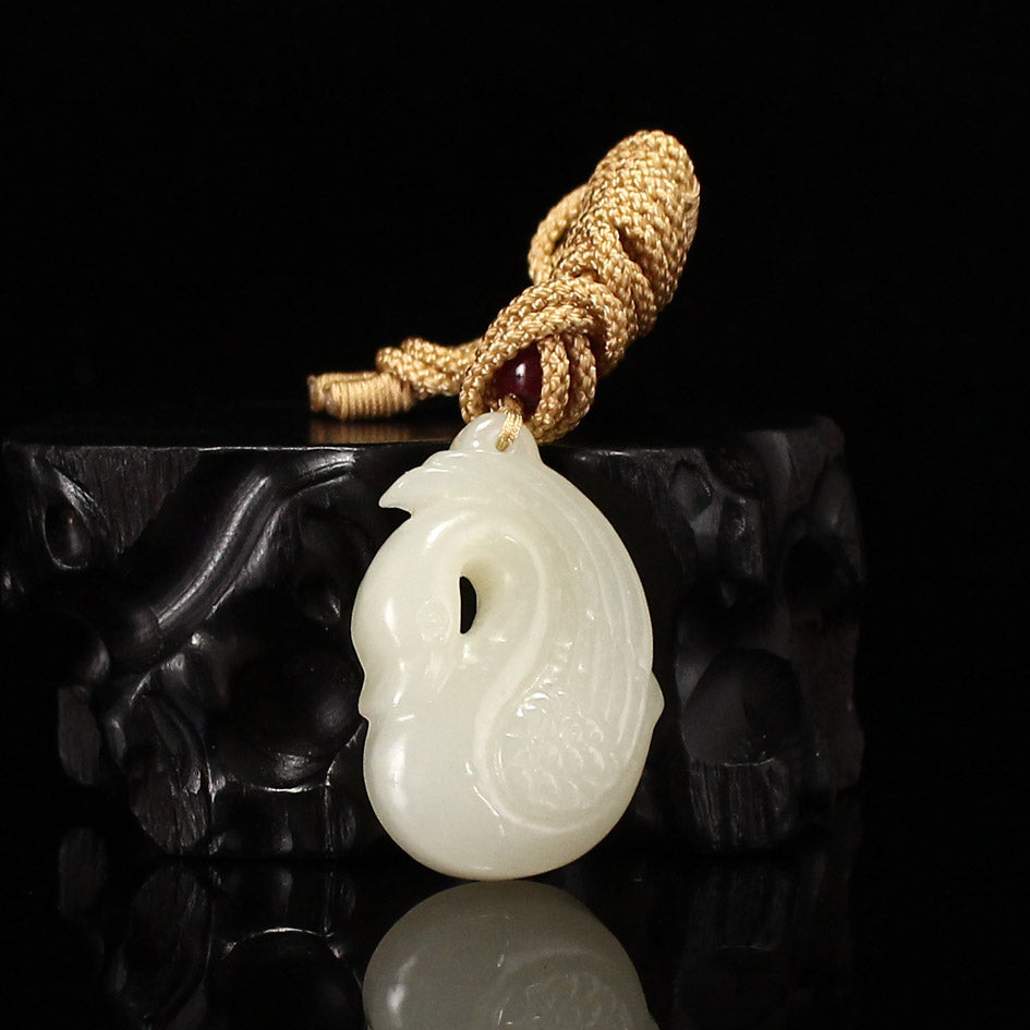 Chinese Natural Hetian Jade Carved Goose Pendant