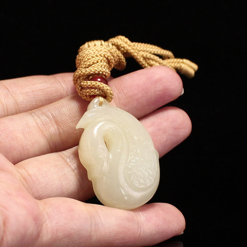 Chinese Natural Hetian Jade Carved Goose Pendant