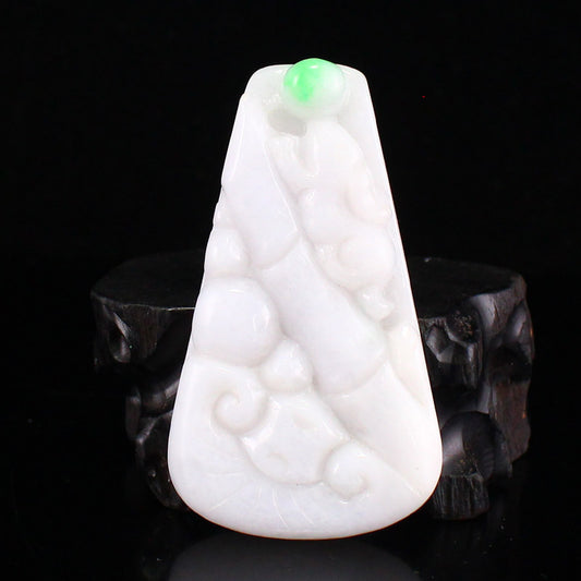 White & Green Jadeite Unicorn & Ruyi Pendant