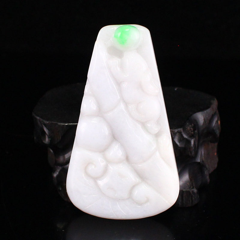 White & Green Jadeite Unicorn & Ruyi Pendant