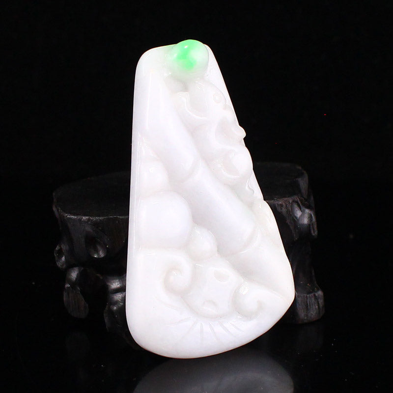 White & Green Jadeite Unicorn & Ruyi Pendant