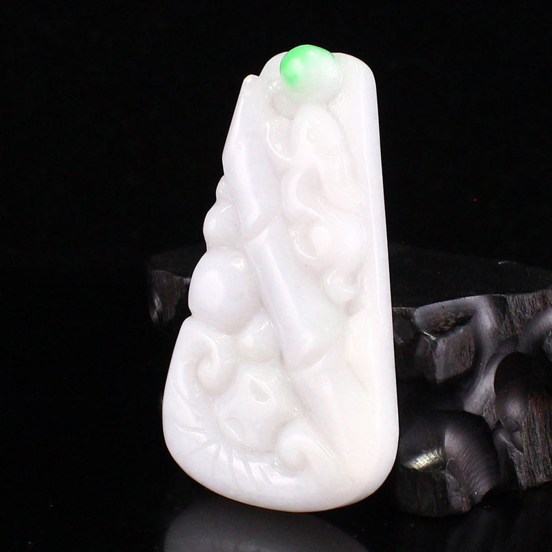 White & Green Jadeite Unicorn & Ruyi Pendant