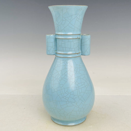 Chinese Ru Kiln Blue Glaze Double Ears Porcelain Vase
