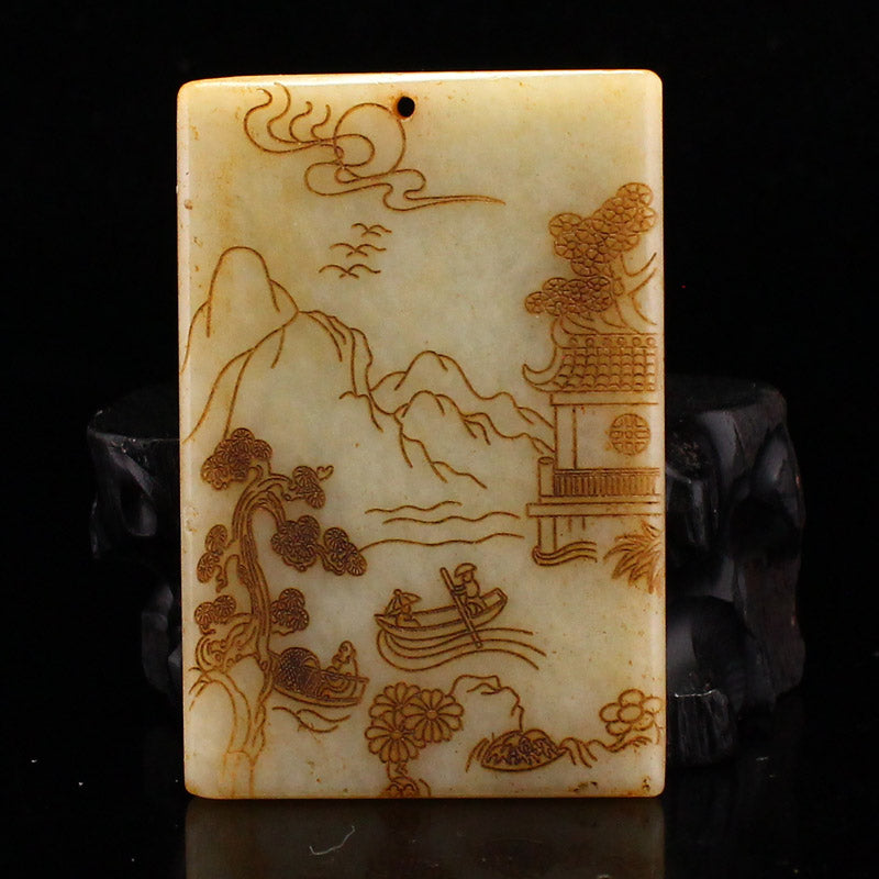 Vintage Chinese Hetian Jade Low Relief Monkey & Horse Pendant