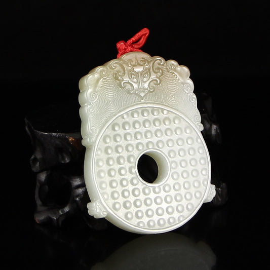 Chinese Hetian Jade Lucky Pendant w Certificate