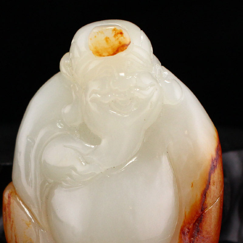 Chinese Natural Hetian Jade Carved Fortune Taoism Deity Pendant