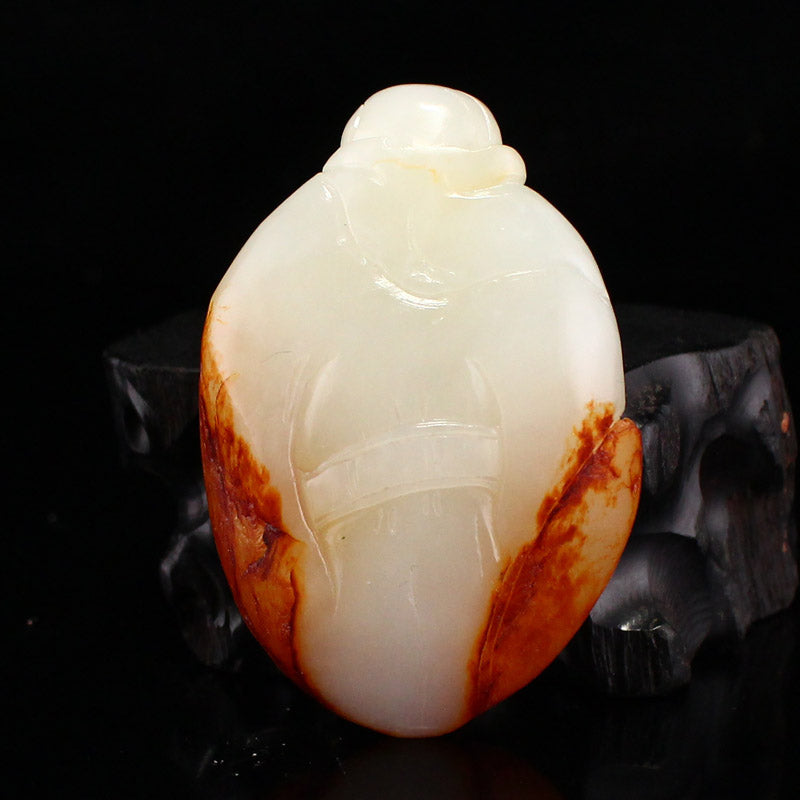 Chinese Natural Hetian Jade Carved Fortune Taoism Deity Pendant