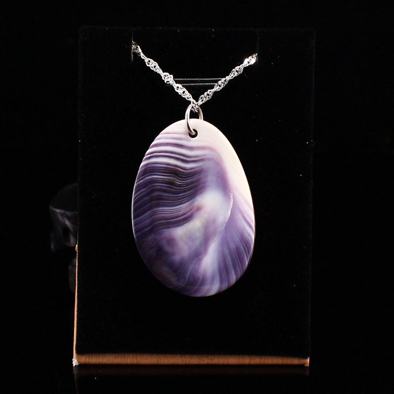 Handmade 925 Sterling Silver Rhodium Coated Natural Wampum Shell Pendant w Necklace