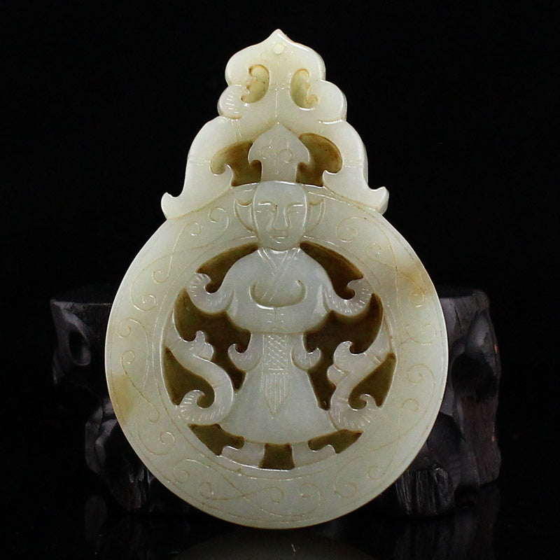 Vintage Chinese Hetian Jade Carved Figure Pendant