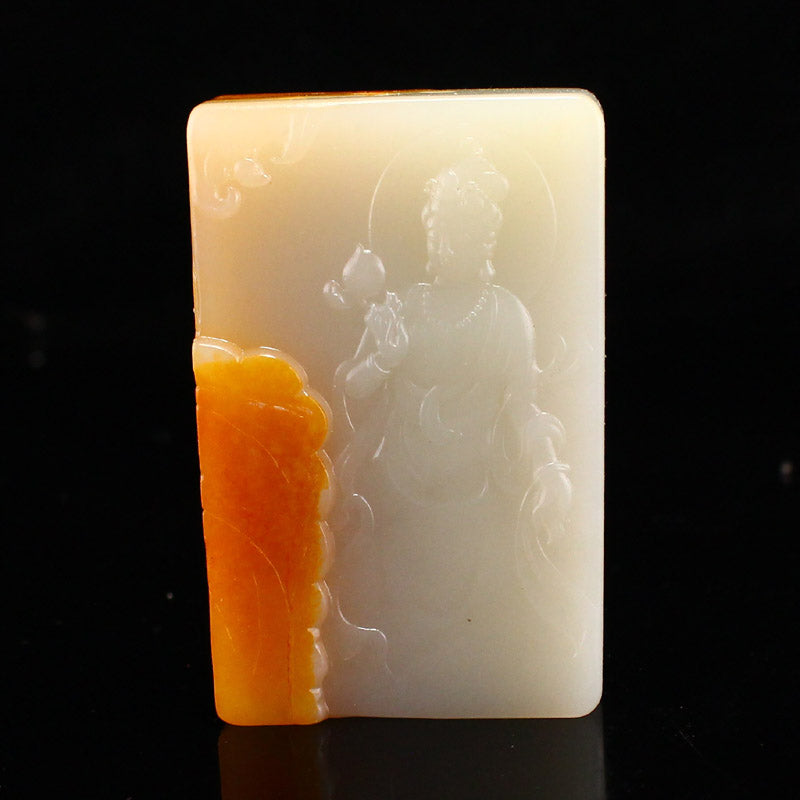 Chinese Natural Hetian Jade Carved Kwan-yin Pendant