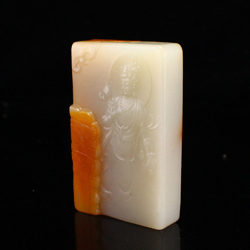 Chinese Natural Hetian Jade Carved Kwan-yin Pendant