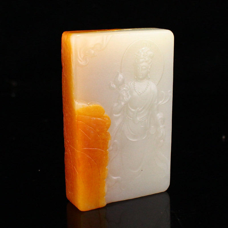 Chinese Natural Hetian Jade Carved Kwan-yin Pendant