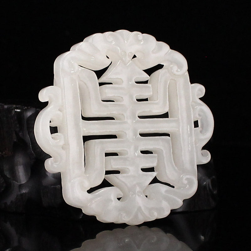 Openwork White Jade Carved Bat Pendant