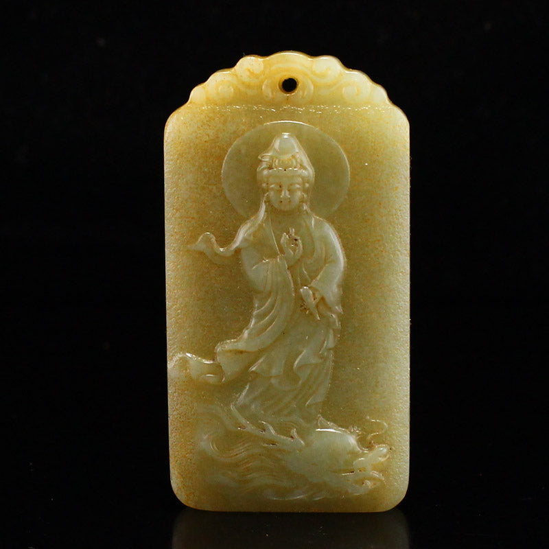 Vintage Hetian Jade Carved Kwan-yin Pendant