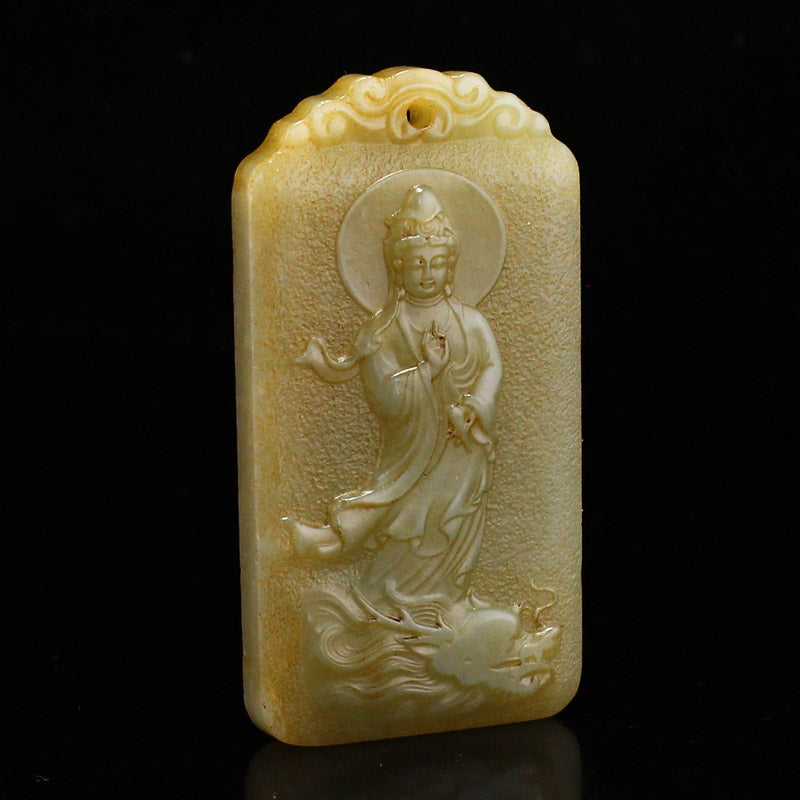 Vintage Hetian Jade Carved Kwan-yin Pendant