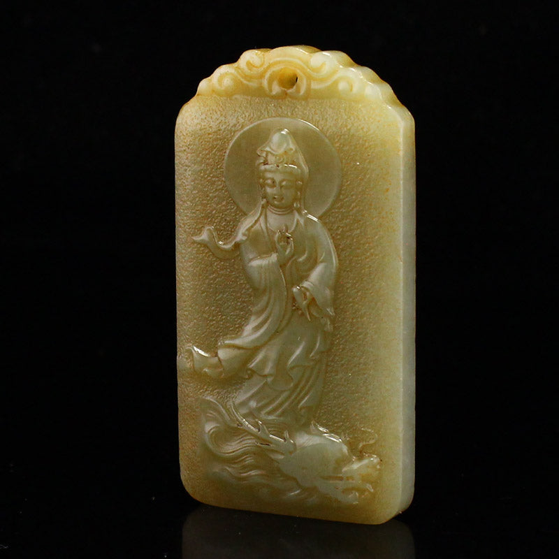 Vintage Hetian Jade Carved Kwan-yin Pendant