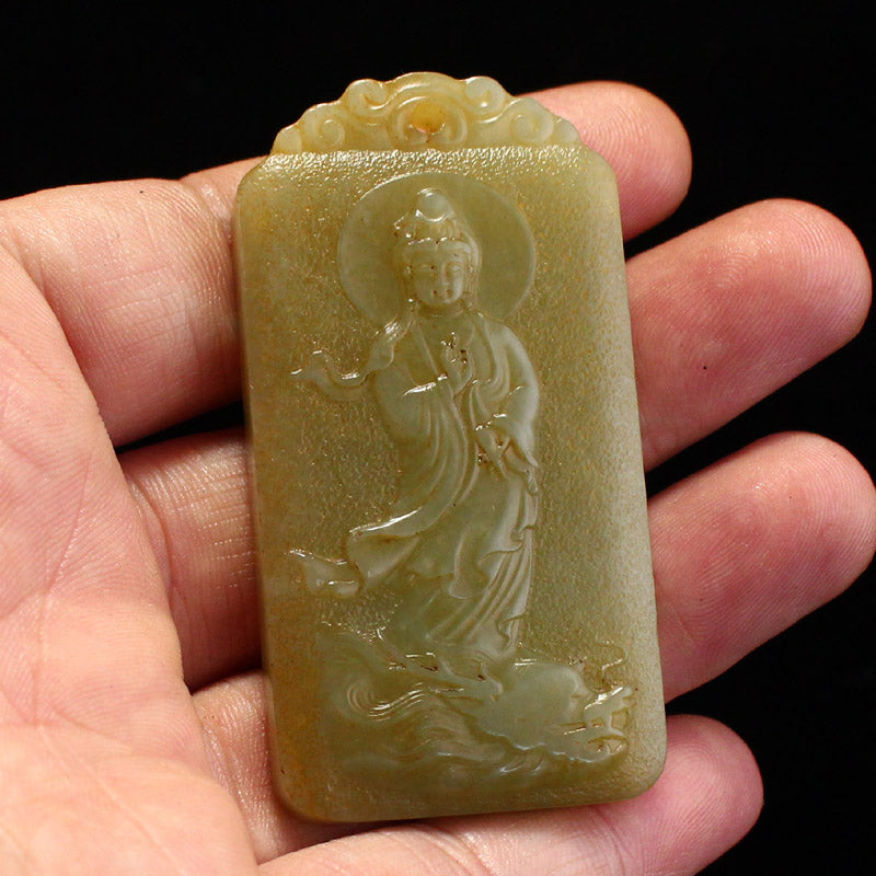 Vintage Hetian Jade Carved Kwan-yin Pendant