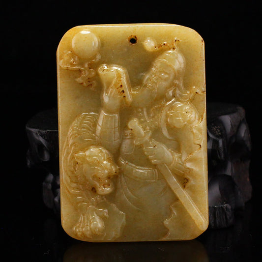 Old Chinese Hetian Jade Guan Gong Pendant