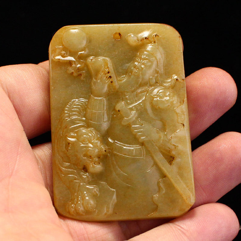 Old Chinese Hetian Jade Guan Gong Pendant