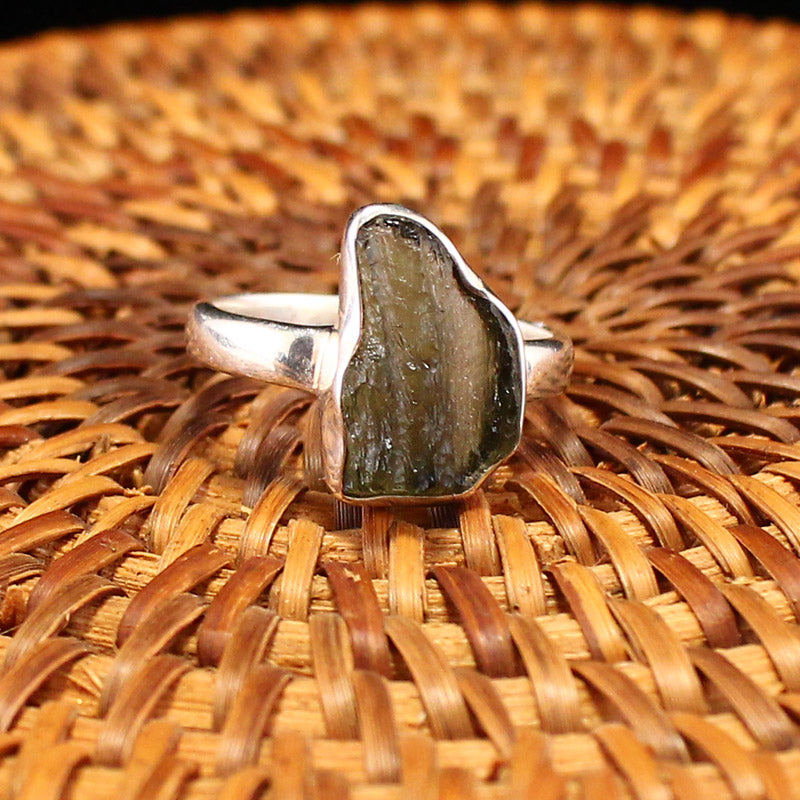 Handmade 925 Sterling Silver Inlay Natural Meteorite Ring