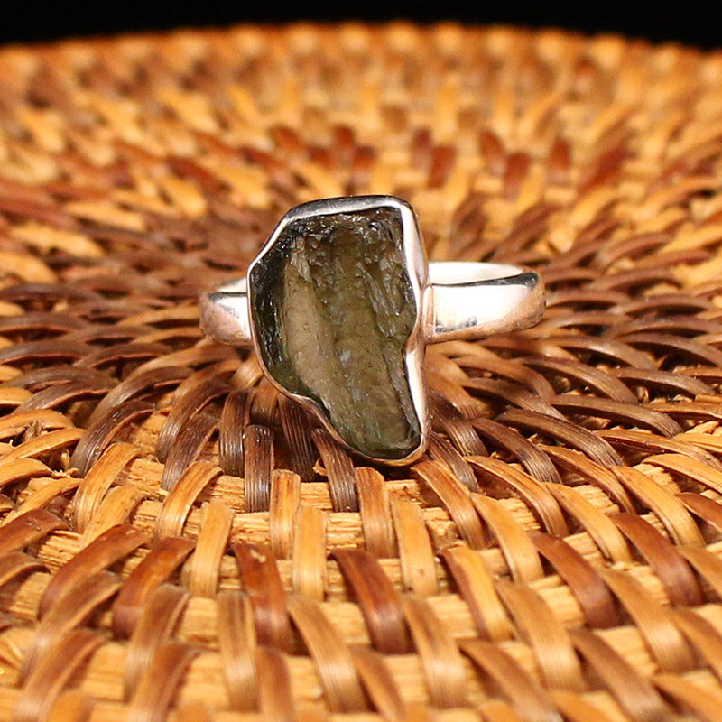 Handmade 925 Sterling Silver Inlay Natural Meteorite Ring