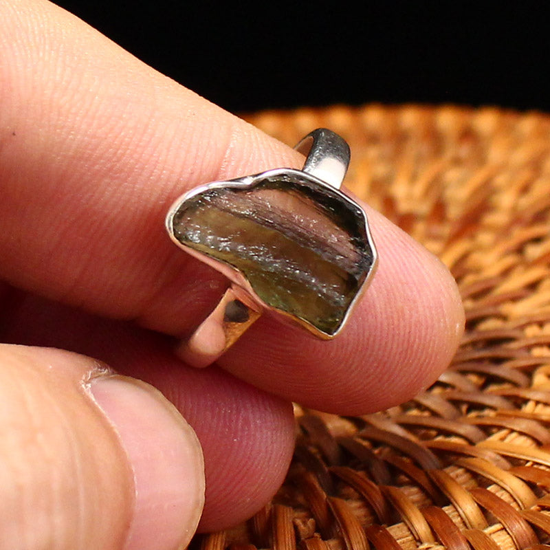 Handmade 925 Sterling Silver Inlay Natural Meteorite Ring