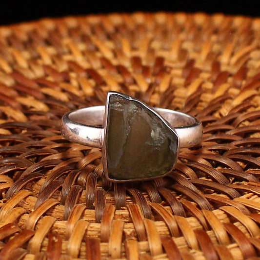 Handmade 925 Sterling Silver Inlay Natural Meteorite Ring