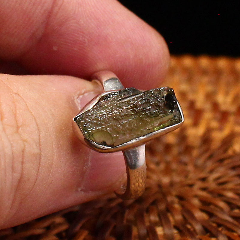 Handmade 925 Sterling Silver Inlay Natural Meteorite Ring